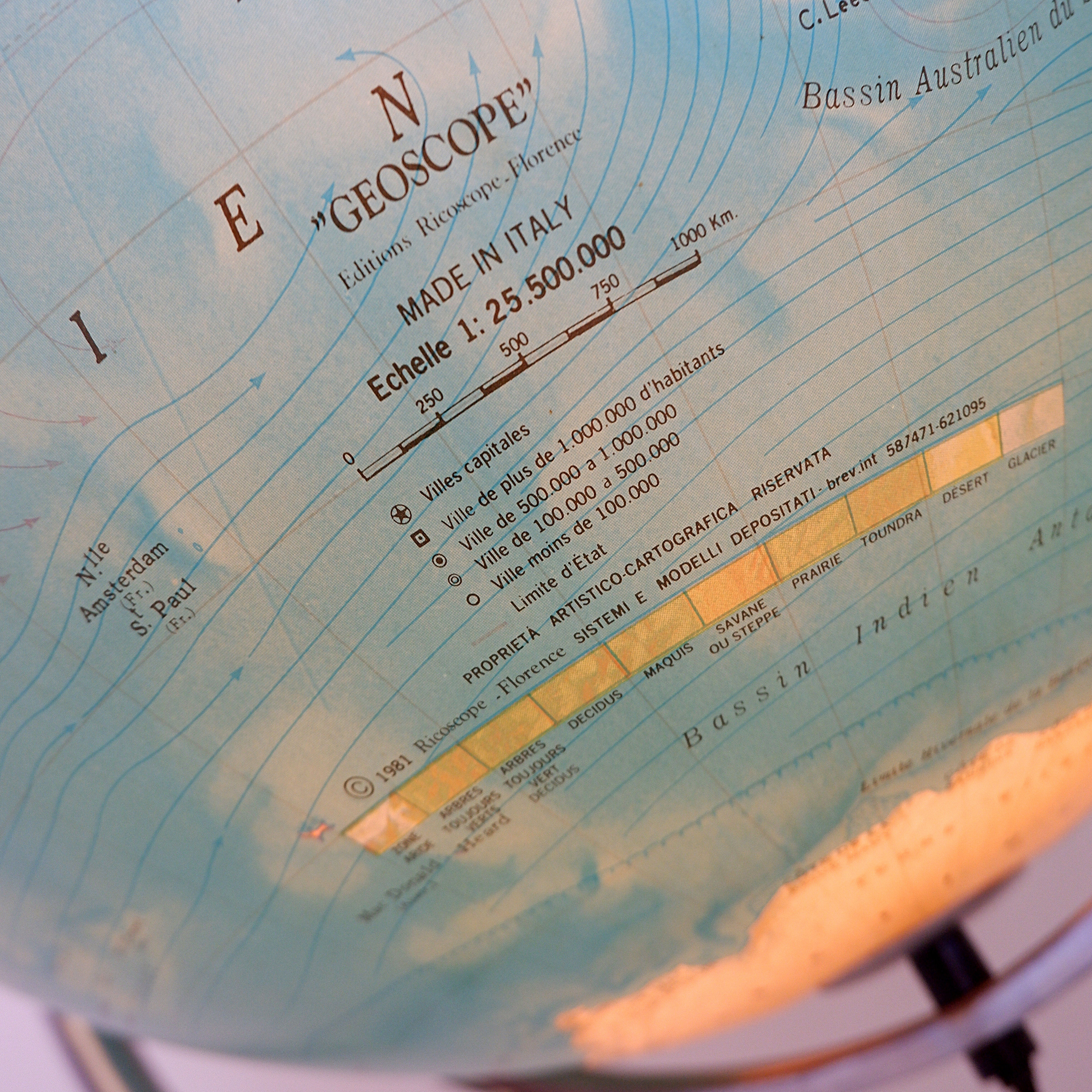 Illuminated geoscope globe on a chrome stand, Italy circa 1980