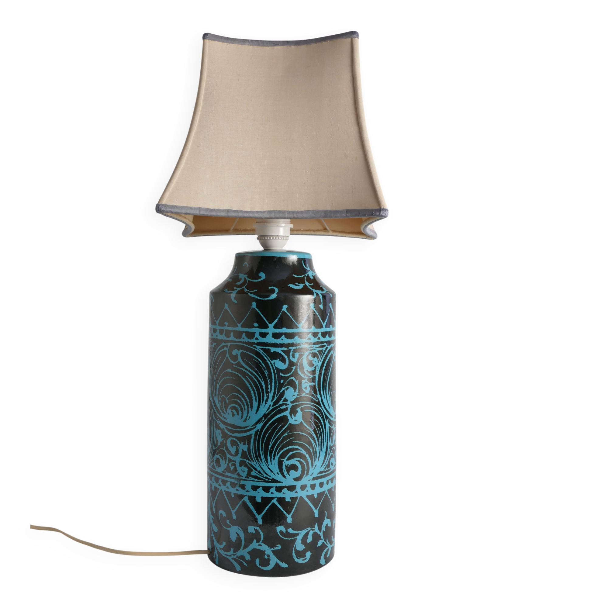 Black and Turquoise Ceramic Table Lamp by Avino Bagni, Italy, 1960s