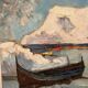 Original Swedish Oil on Panel – “Winter Harbor” by Knut Norman – Signed – Vintage & Framed