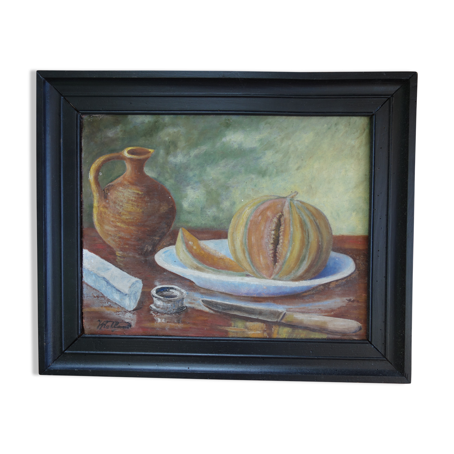 Table still life with melons signed
