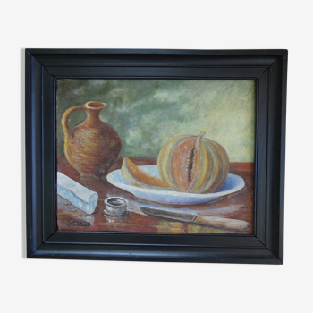 Table still life with melons signed