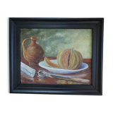 Tableau nature morte aux melons signé