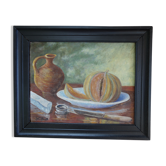 Tableau nature morte aux melons signé