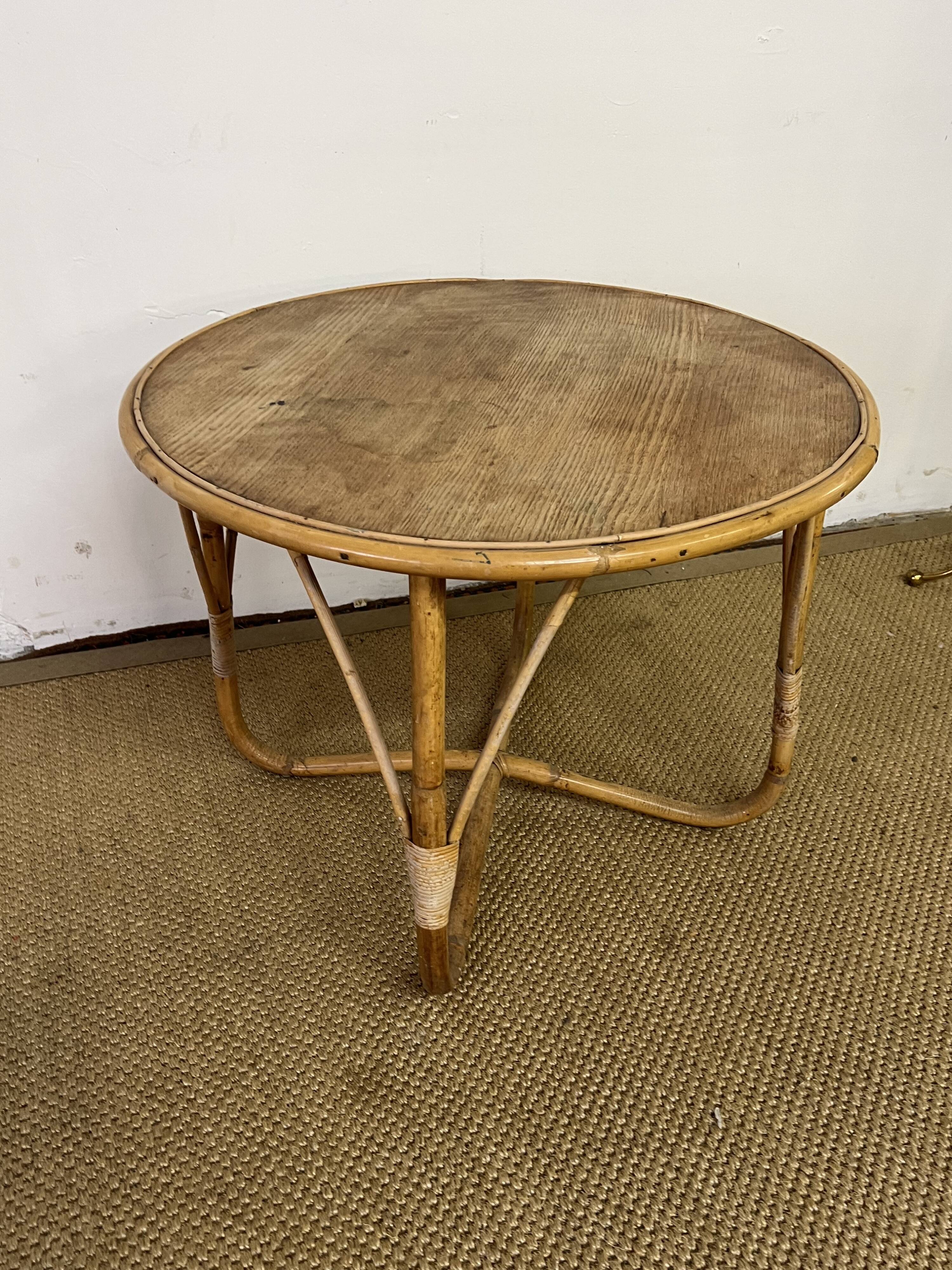 Small round vintage rattan table