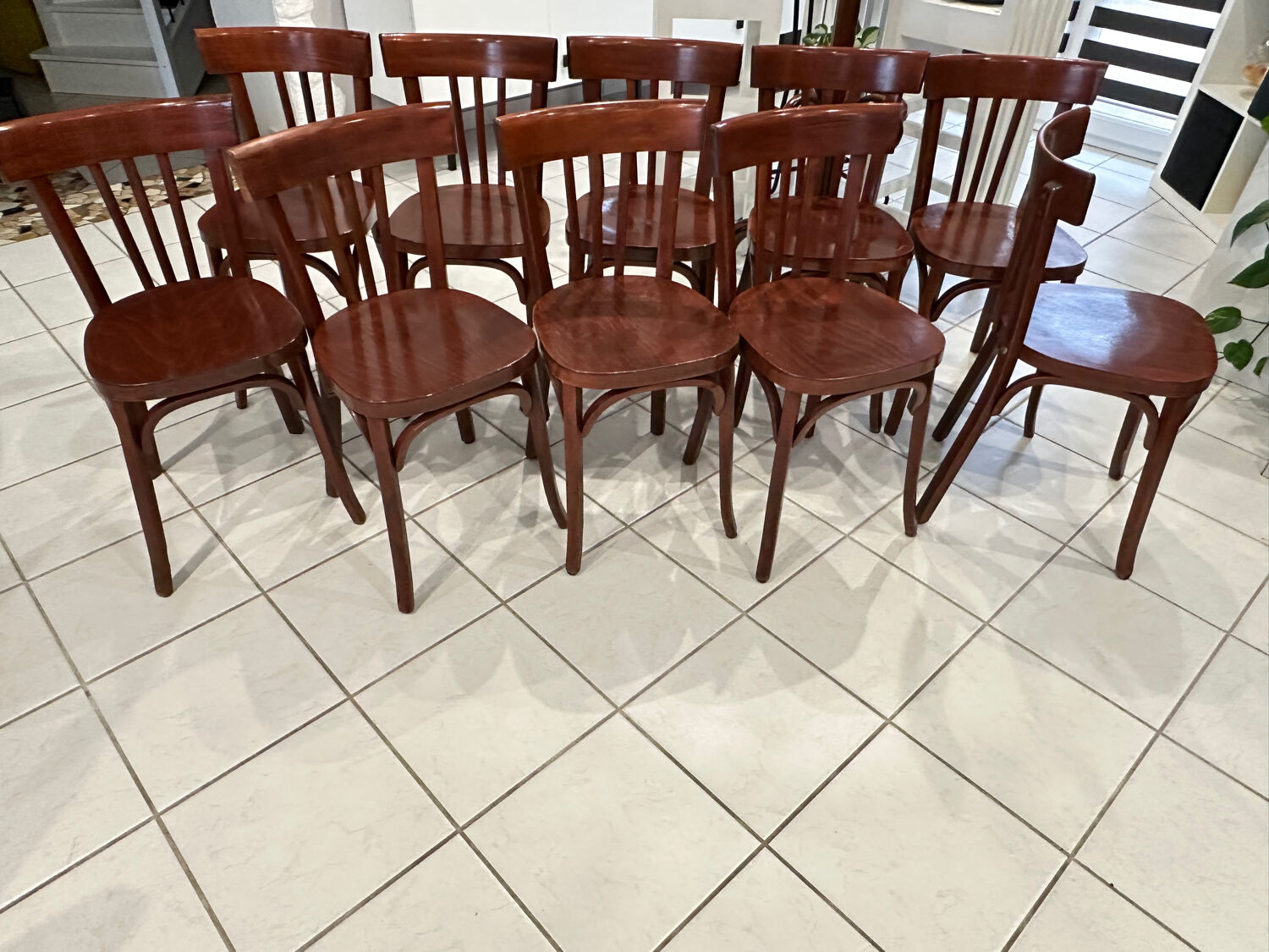 Set of 10 vintage bistro chairs from the 1970s.