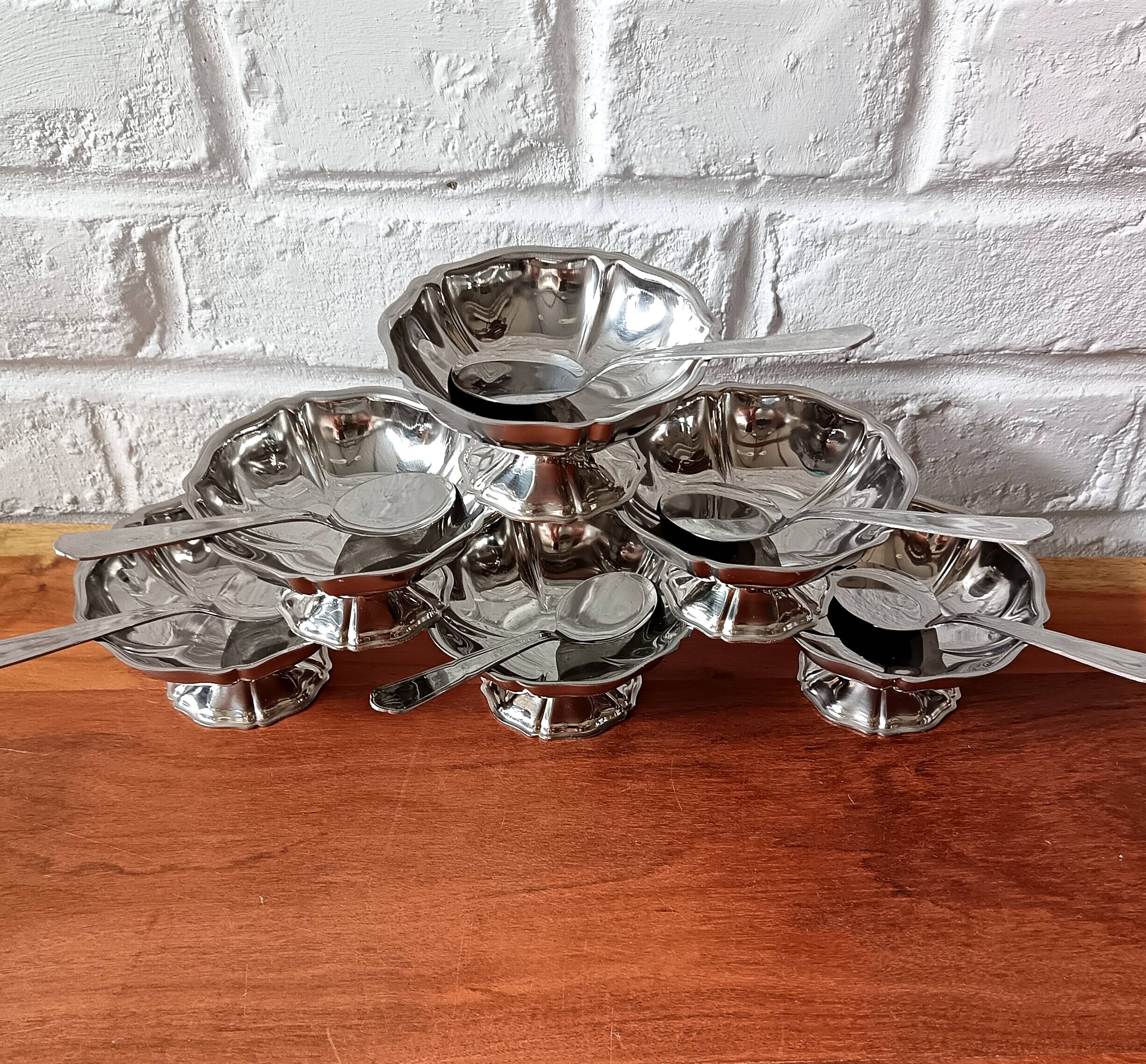 6 Guy Degrenne ice cream cups and spoons, Louis XV model