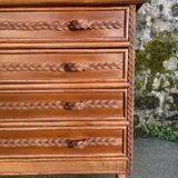 Wooden and rattan chest of drawers with woven handles