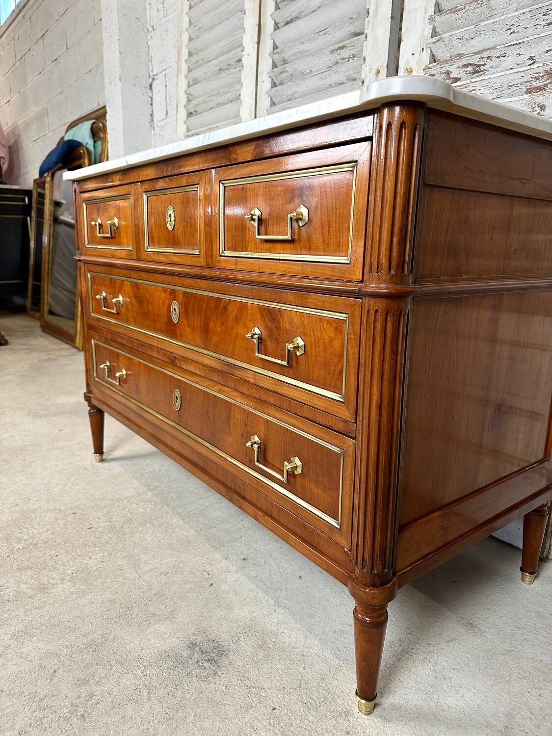 Louis XVI style chest of drawers in cherry wood, 20th century period