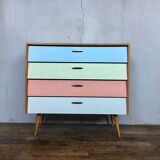 50s color formica shoe cabinet with compass feet