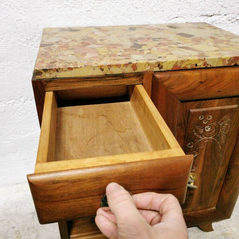 Art deco wood and marble bedside table