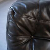 Ensemble de Salon Kashima Vintage en Cuir Noir par Michel Ducaroy pour Ligne Roset, 1976, Set de 3