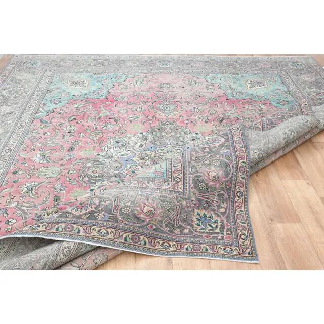 1970s Vintage Persian Handmade Wool Pink Area Rug 292x387