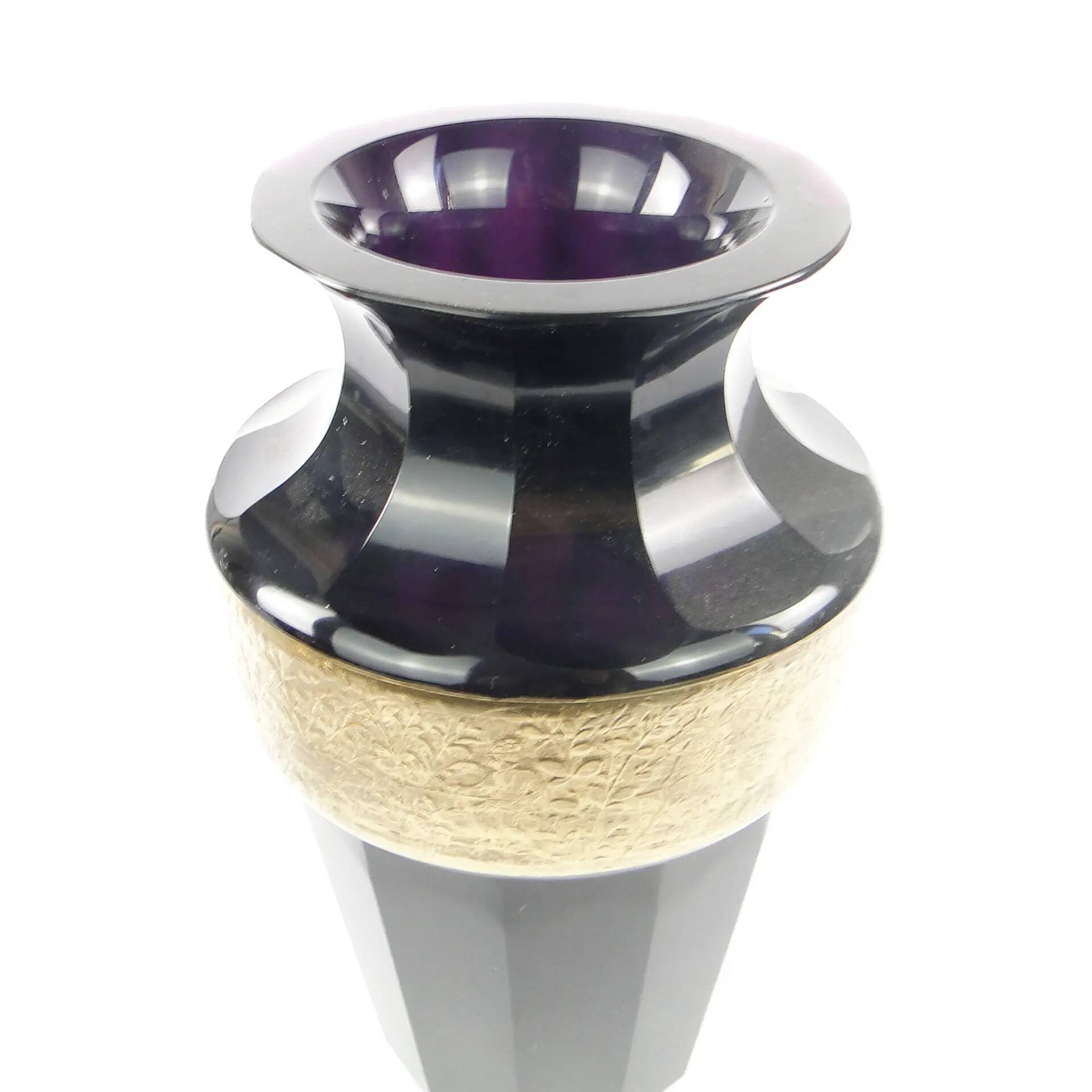 Art Deco vase, manganese glass, oroplastic, Czechoslovakia, 1930s