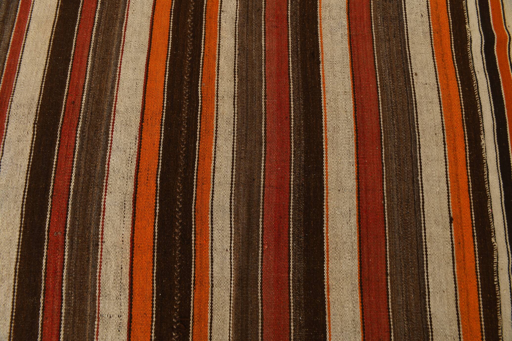 7x8 Multicolor Striped Wool Turkish Kilim Rug, 195x259 Cm