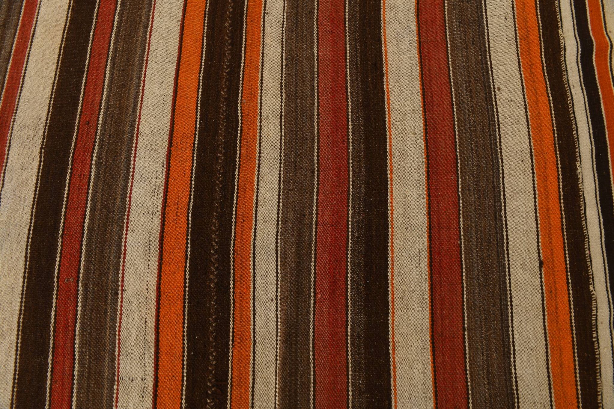 Tapis kilim turc en laine à rayures multicolores 7x8, 195x259 cm