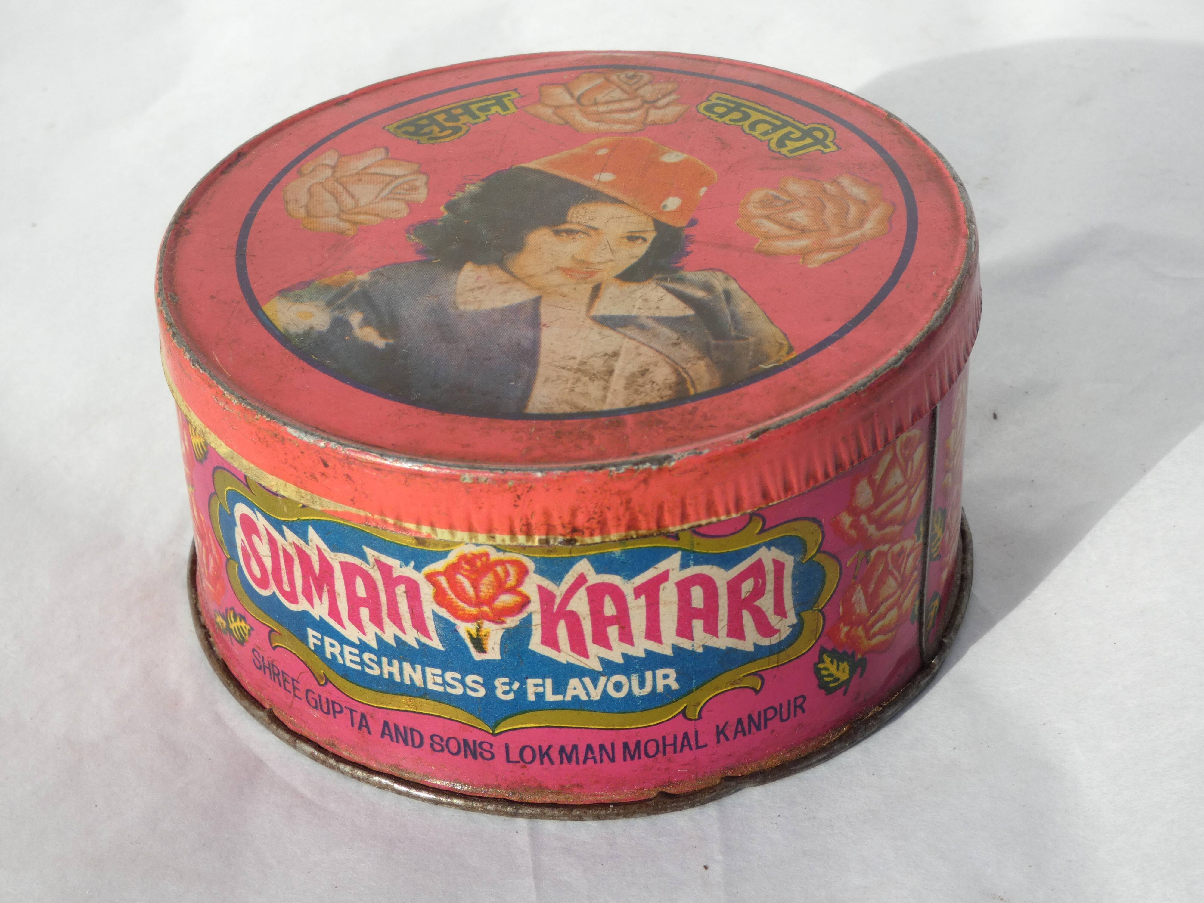 Indian round metal advertising box Sumah Katari India