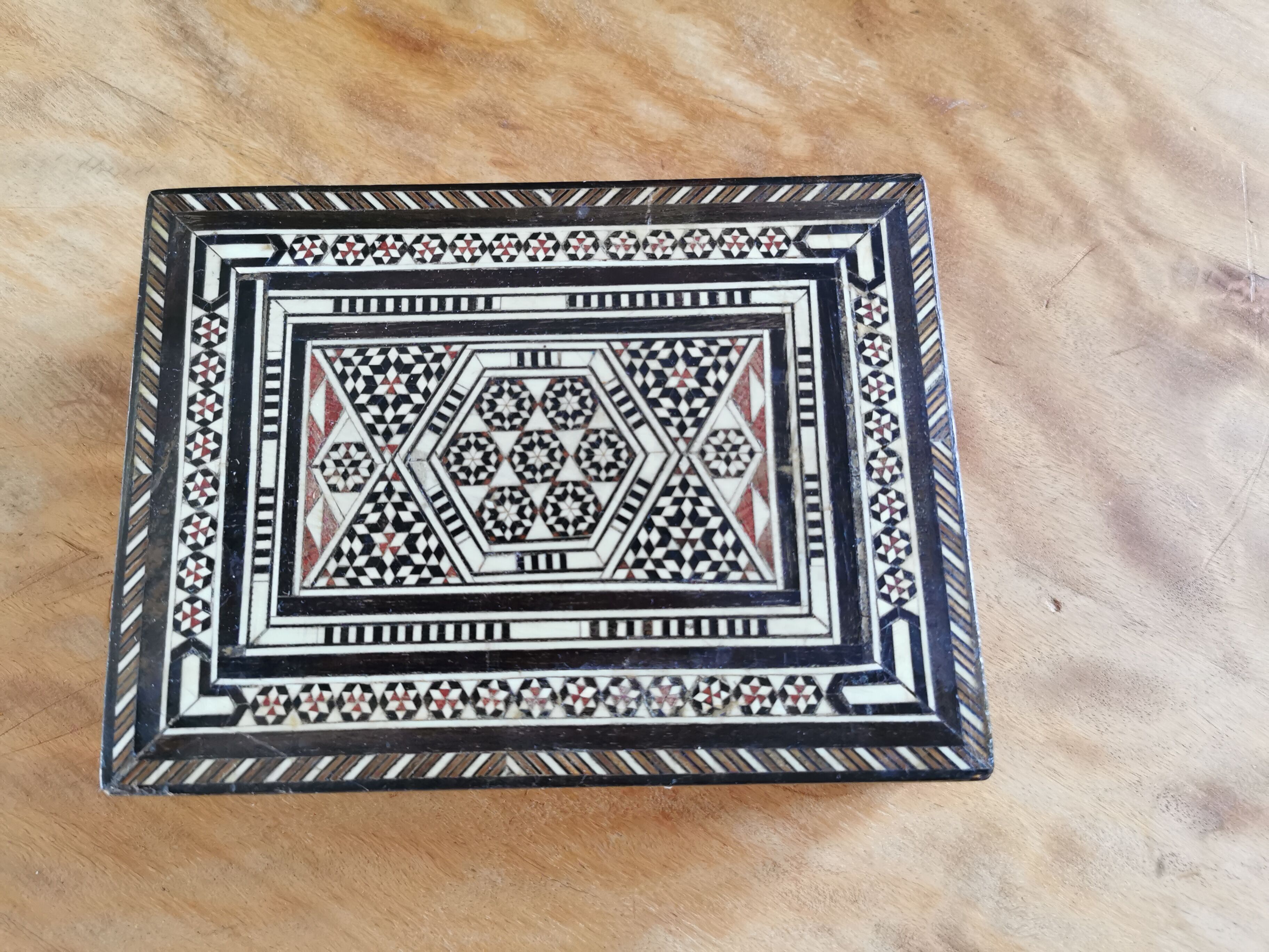 Old Syrian box wood and bone marquetry