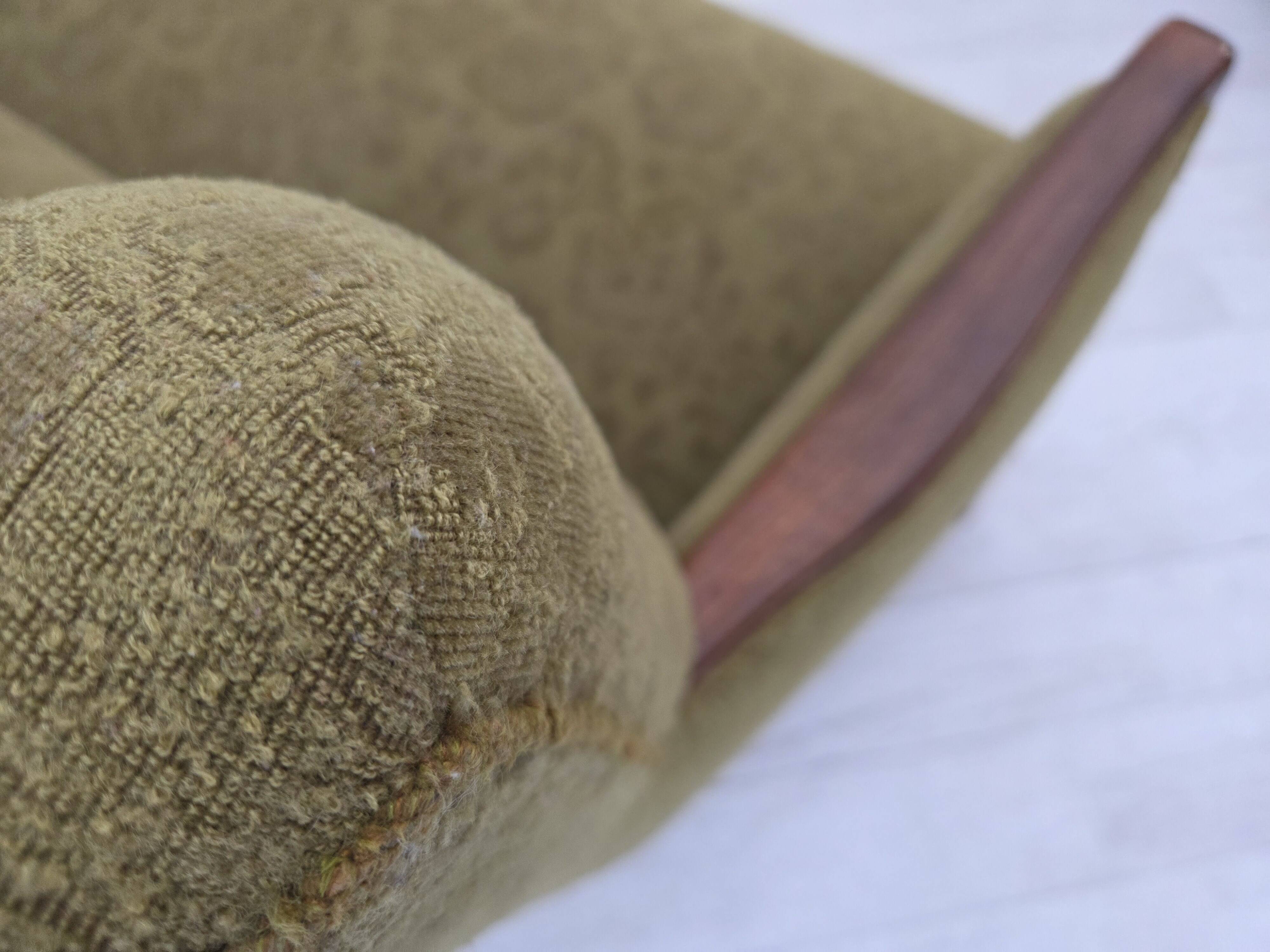 1960s, Danish armchair, original green furniture velour, ash wood