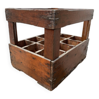 Authentic vintage 1970s wooden bottle holder crate