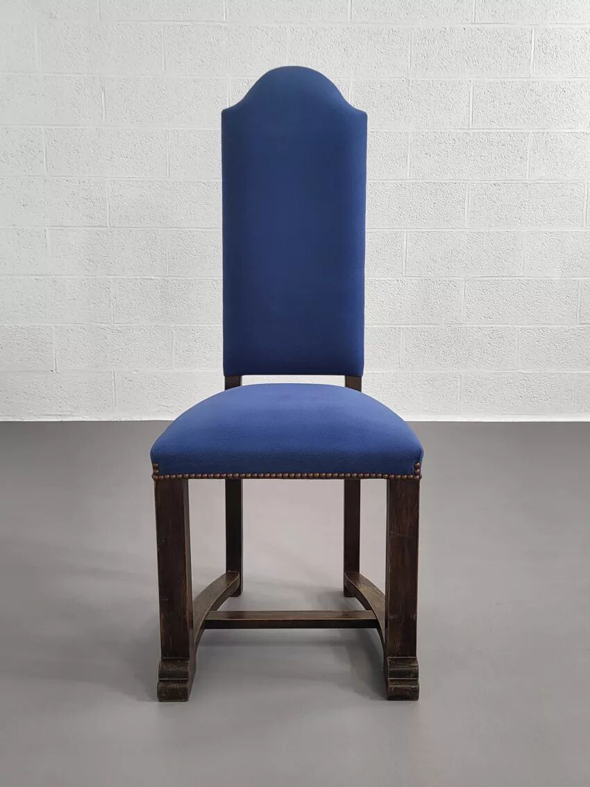 Set of 8 wooden and fabric chairs