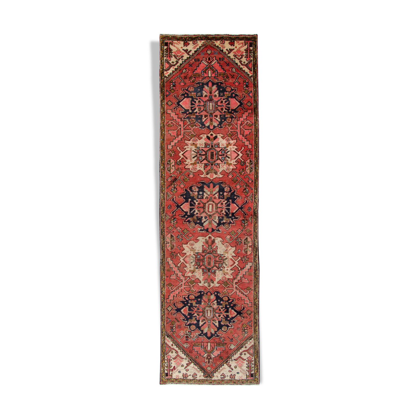 Pink wool medallion runner rug handmade oriental wool carpet -85x300cm