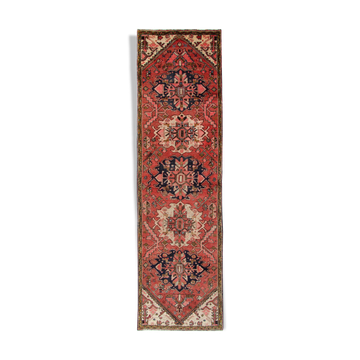 Pink wool medallion runner rug handmade oriental wool carpet -85x300cm