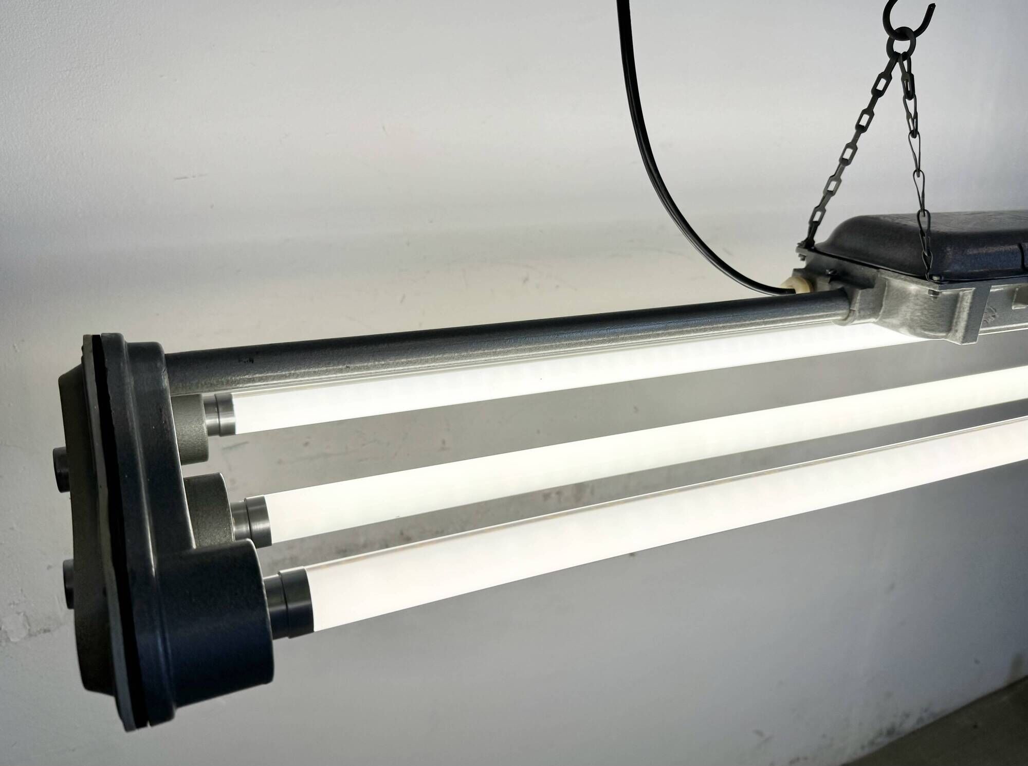 Grey Industrial Hanging Tube Light from Polam Gdansk, 1970s