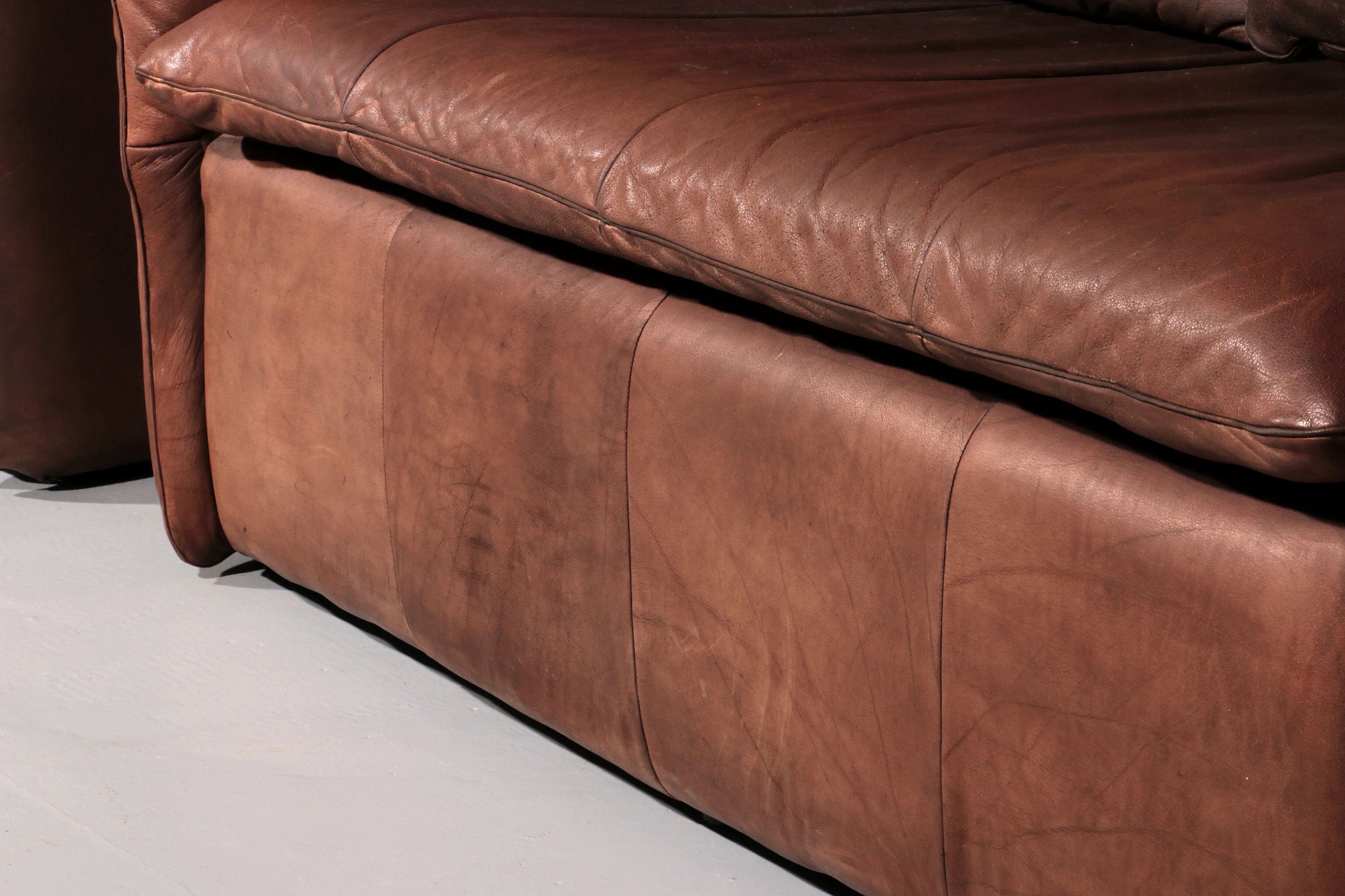 Patinated leather sofa by Gerard van den Berg for Montis, Netherlands, 1970s