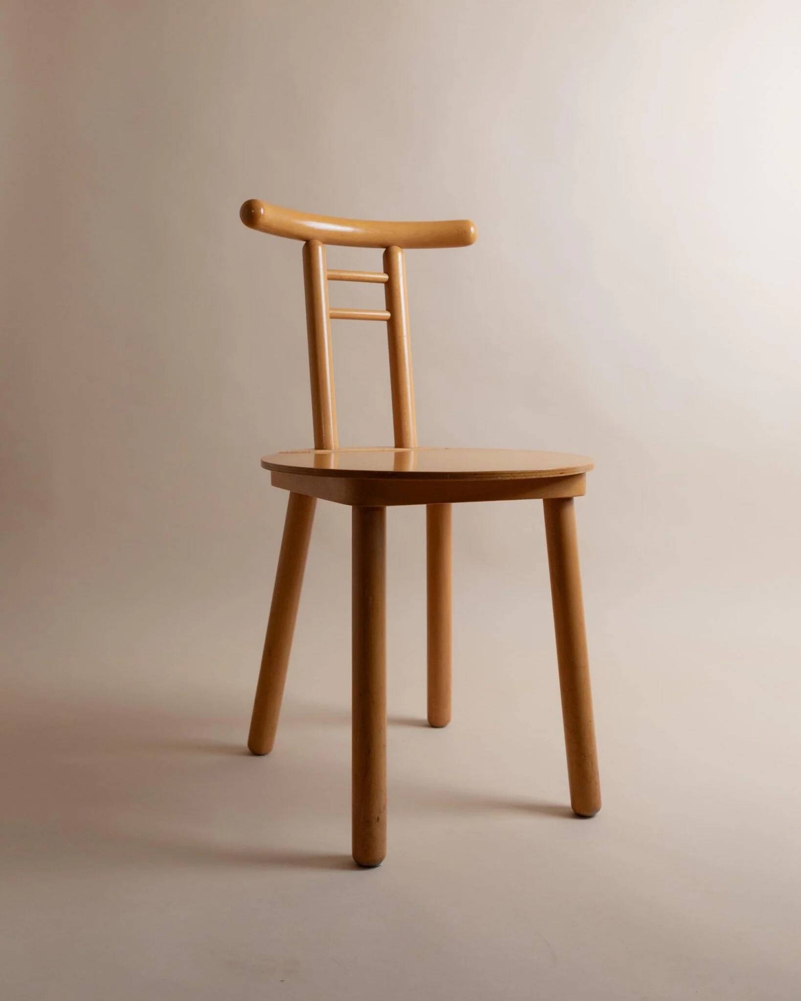 Light Wood Vintage Chair - 1980s Italian Minimalist, Japanese-Inspired, Solid Wood, Batch of 2