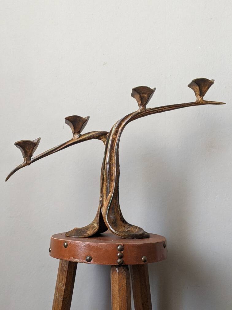 Iron candlestick, antique candle holder, handcrafted cast iron