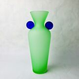 Green and blue satin murano glass vase, Menphis style, Italy, 1980