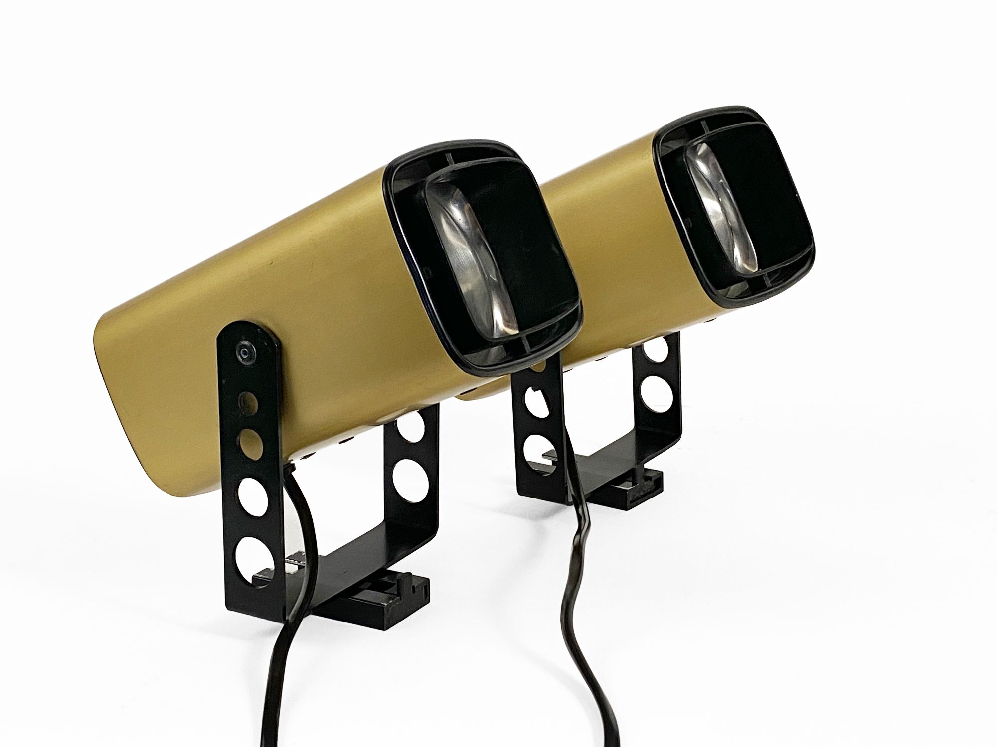 Pair of matte gold bedside wall lamps by Öia. Sweden 1970s