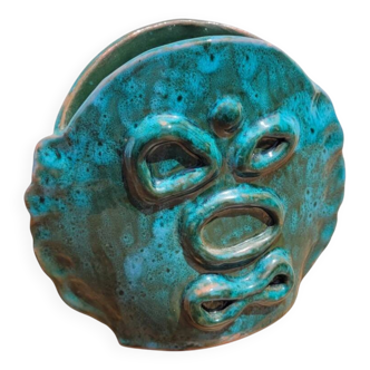 Vase en céramique terre cuite émaillée turquoise