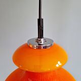 Pair of Space Age pendant lights in orange opaline, Peill & Putzler, 1970