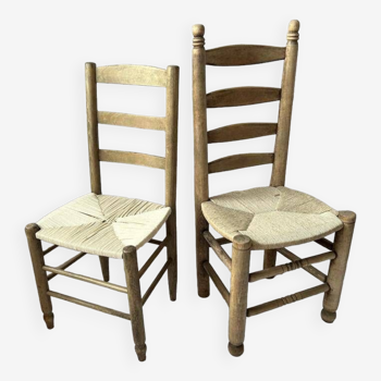Pair of wood and rope country chairs