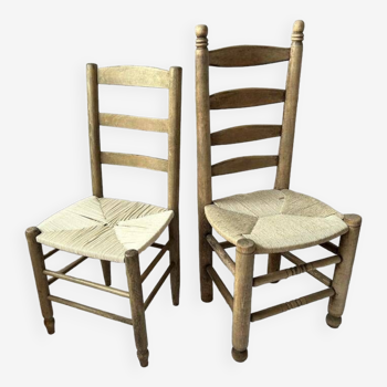 Paire de chaises campagnarde bois et corde