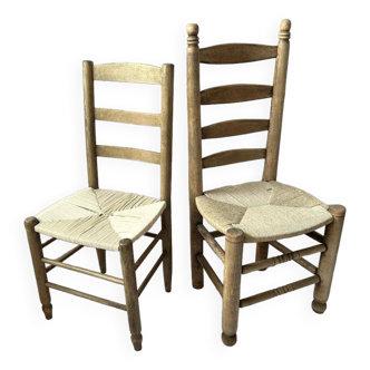 Pair of wood and rope country chairs