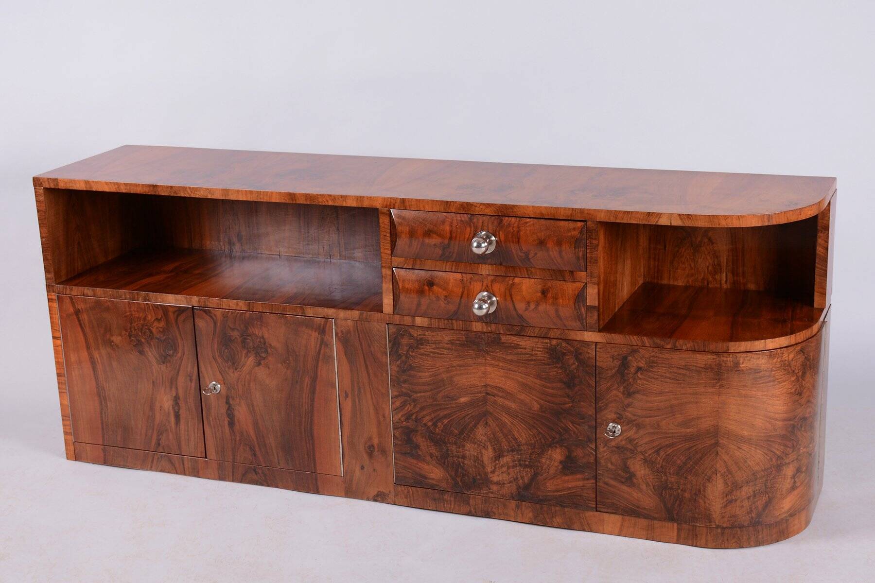 Buffet Art Déco en noyer et chrome, années 1920