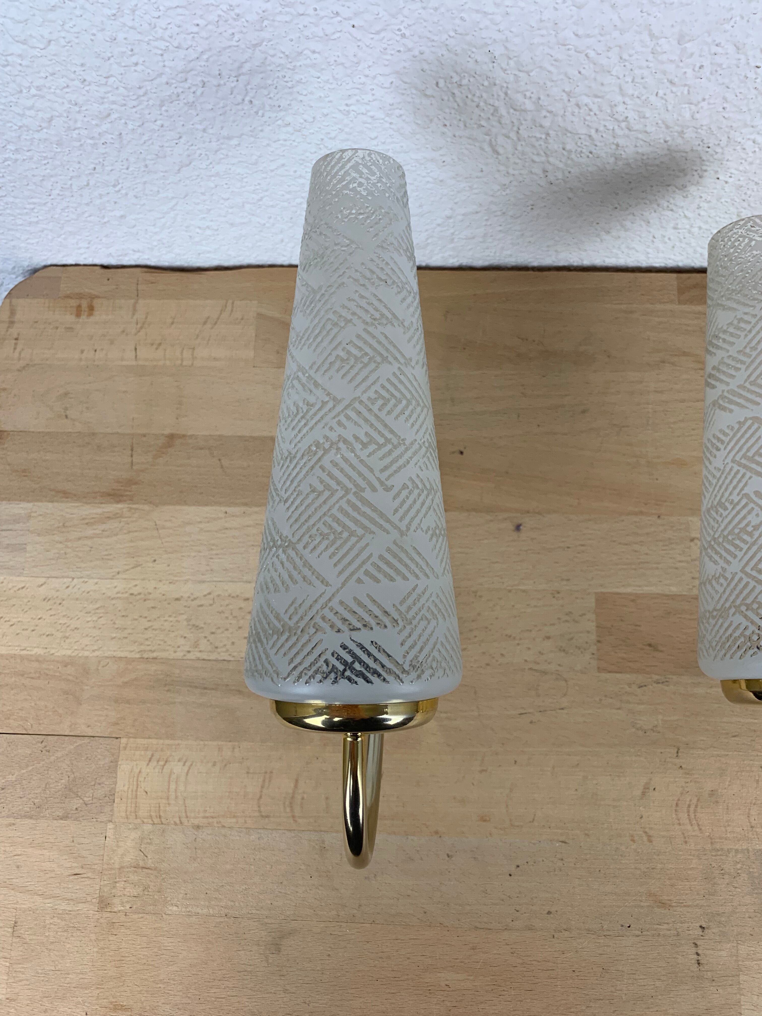 Pair of brass and opaline wall lamps 50s