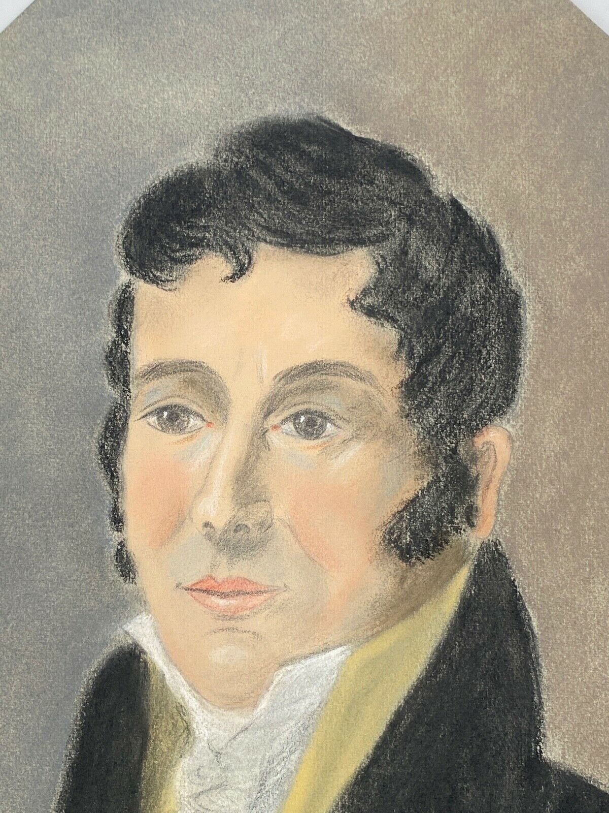 Watercolor on paper portrait man frock coat oval frame dore