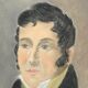 Watercolor on paper portrait man frock coat oval frame dore