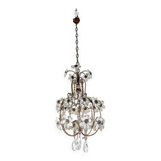 Chandelier decorated with flowers in Murano glass and gilded brass from the 1960s