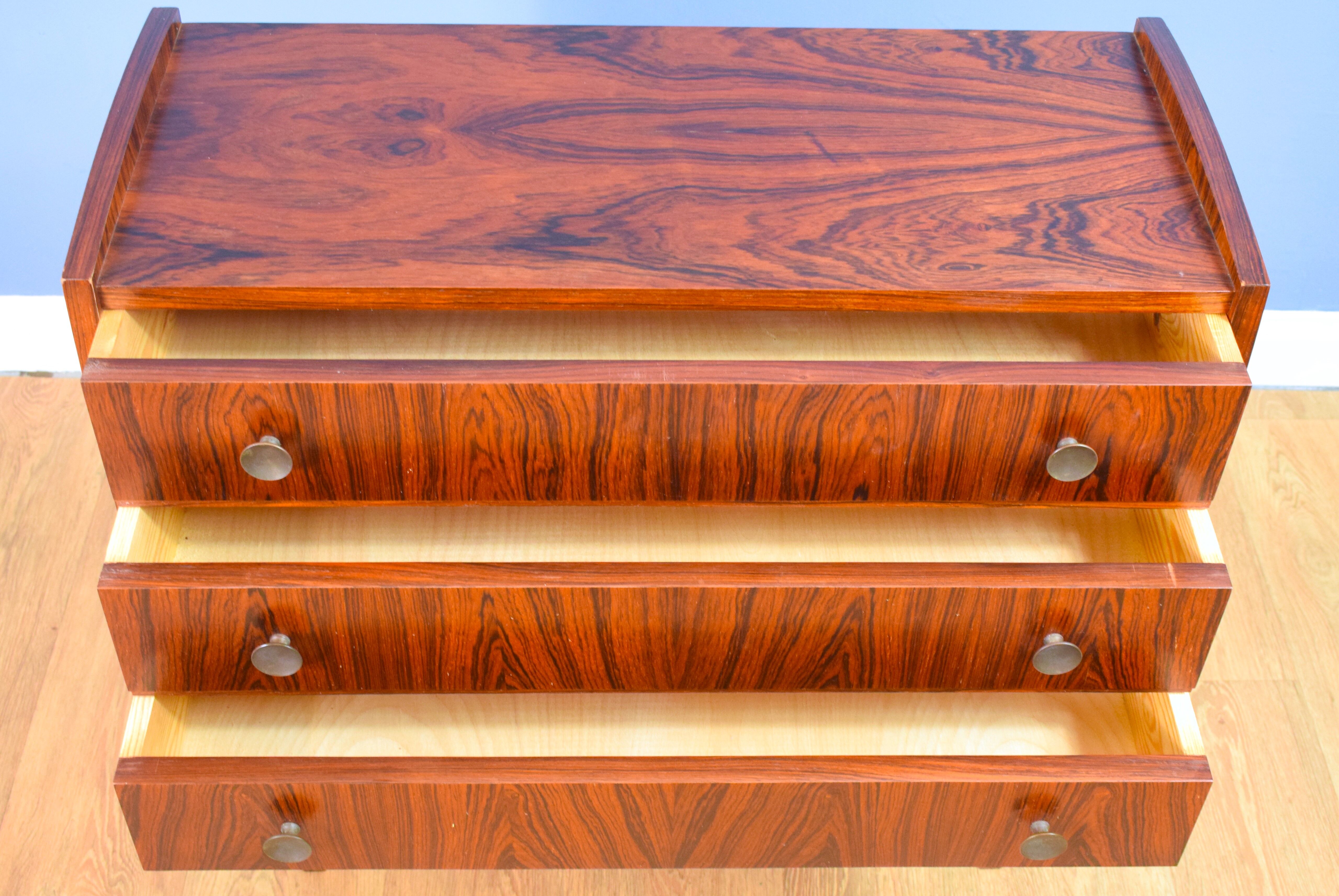 Mid century retro vintage Danish three drawer rosewood chest of drawers 1960s