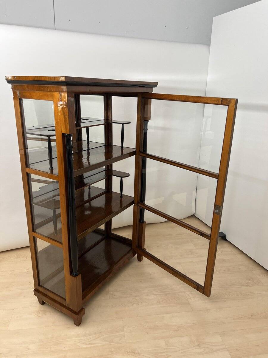 Biedermeier Vitrine in Walnut & Brass with Three Sides Glazed, South Germany, 1830