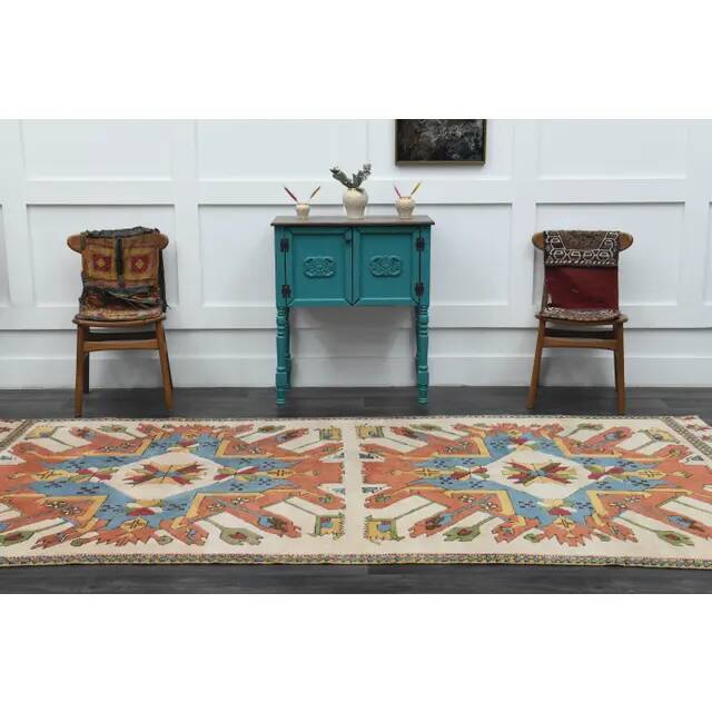 1970s Vintage Turkish Oushak Handmade Wool Cotton Orange Area Rug 175x329