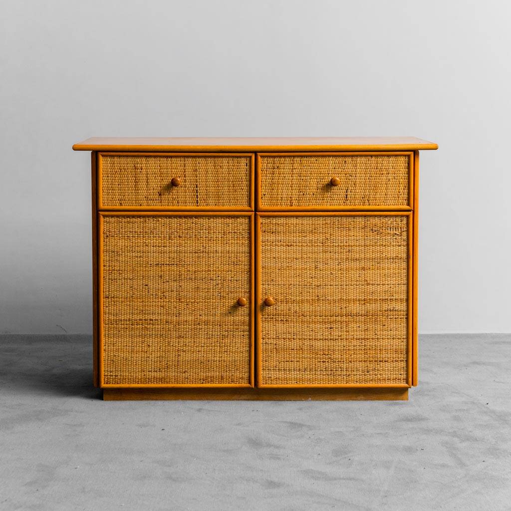 Commode en bois rotin 1970 vintage