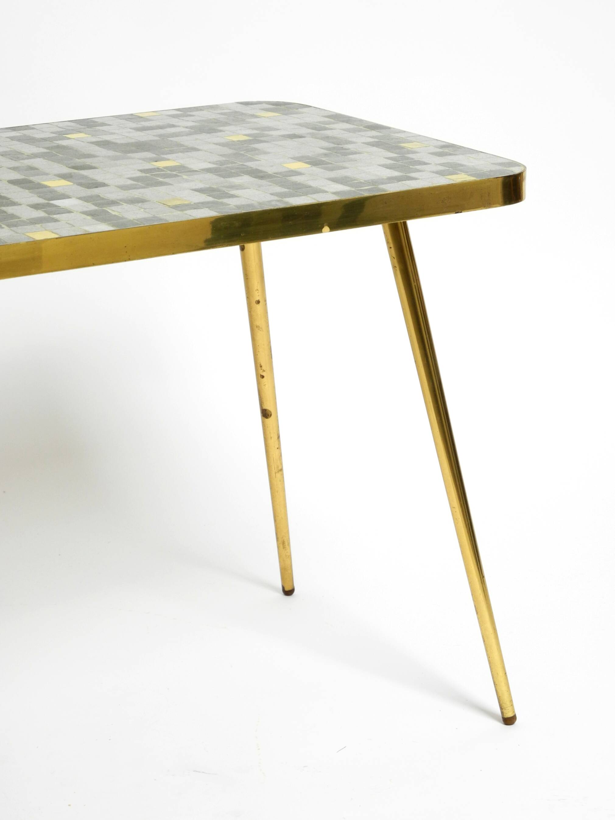 Beautiful Mid Century Modern brass side table with mosaic surface by Münche