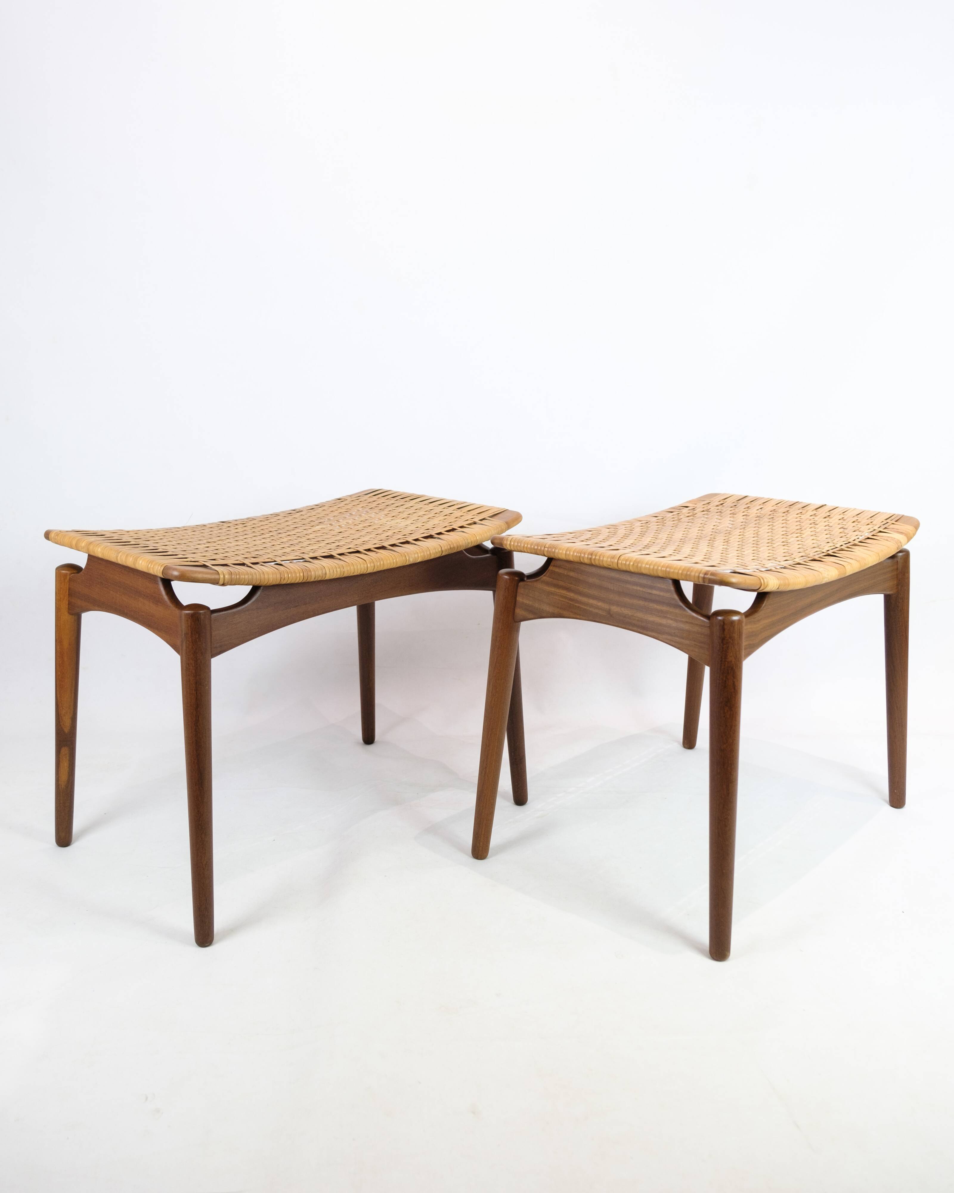 Papercord Stool In Teak By Sigfred Omann Made By Ølholm Møbelfabrik From 1960s