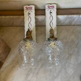 Pair of cut glass and Limoges porcelain wall sconces