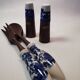 Vintage salad service in ceramic and natural wood. pepper shaker, salt shaker and 2 cutlery